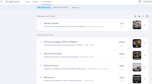 Google Suche: Trends am 16. April: Kassel Huskies, Dortmund gegen Atlético Madrid, Bernd Hölzenbein