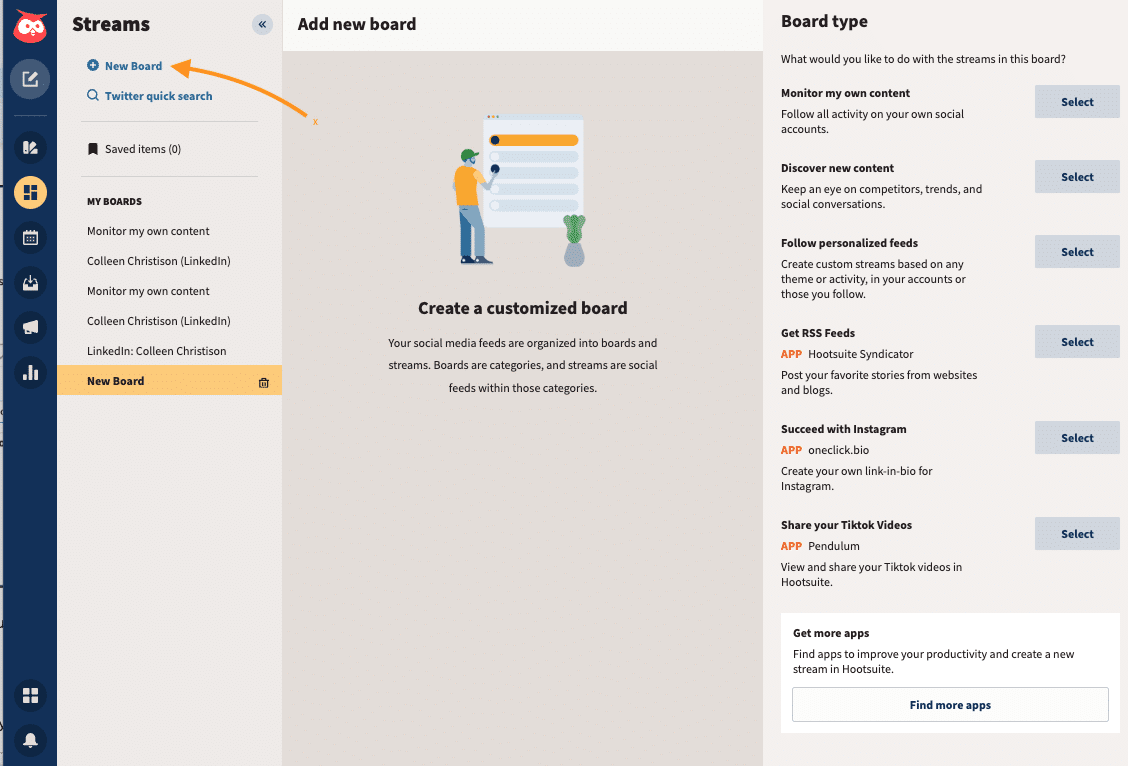 Mise en place d’un flux sur Hootsuite : ajouter un nouveau tableau