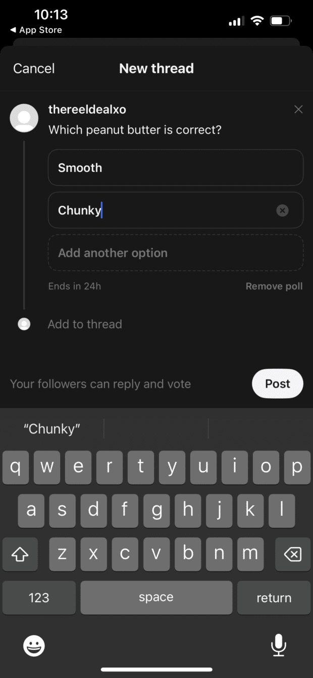 Creating a poll on Threads is a good way to earn engagement, an important signal for the Threads algorithm