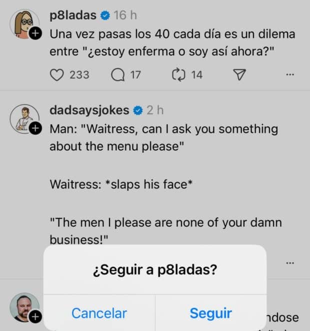 Mensaje para confirmar seguir a un usuario