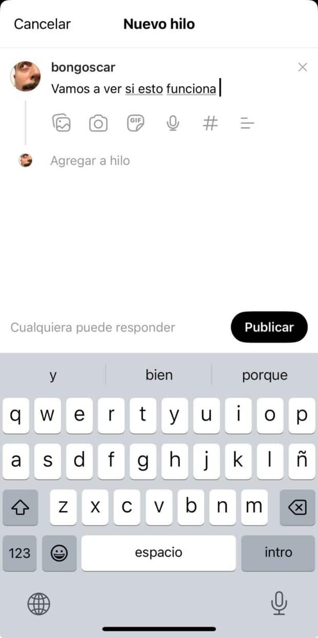 Añadir una imagen a una publicación de Threads