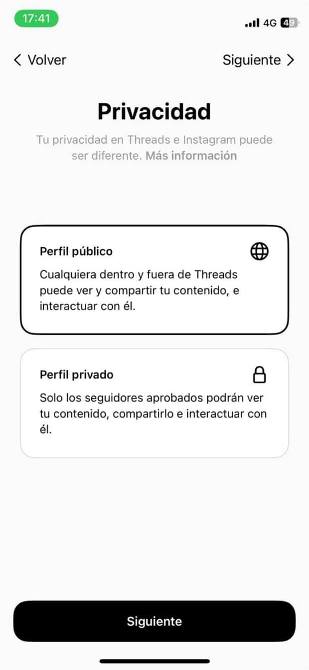 Configuración de privacidad de Instagram Threads