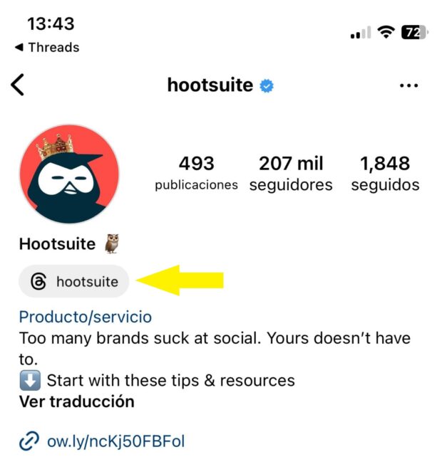 Enlace de Threads en un perfil de Instagram