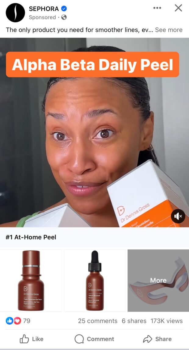 Sephora at home peel product sponsored ad