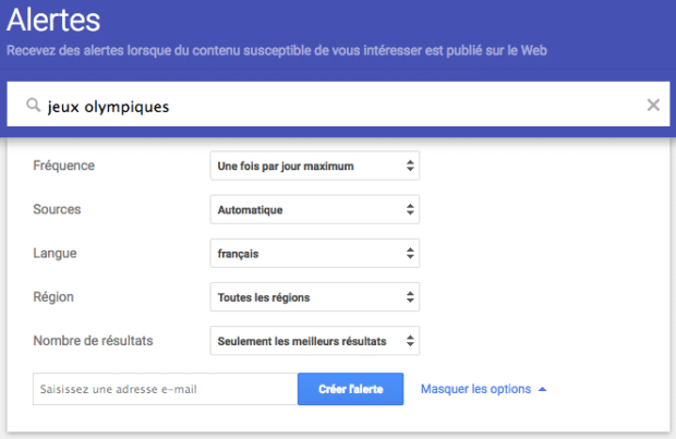 Choix des options et de la fréquence de réception