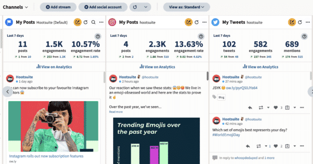 Hootsuite Streams social channels