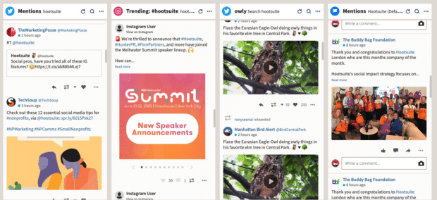 hootsuite streams showing trending B2B topics across twitter, instagram, and facebook