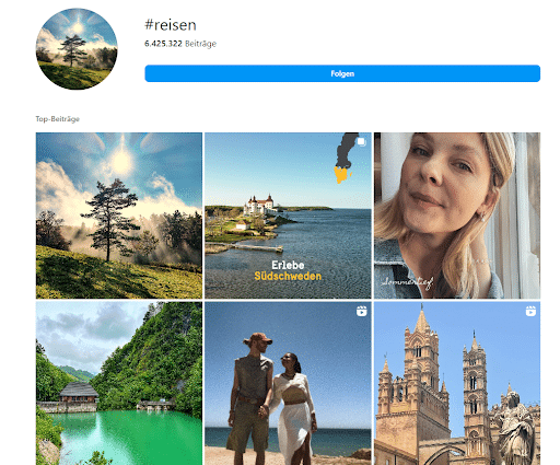Anzahl der Posts zum Hashtag reisen auf Instagram