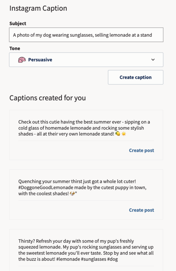 instagram caption and tone