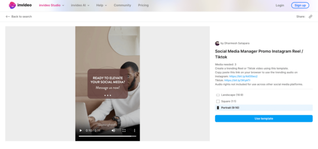 Invideo Social Media Manager Promo Instagram Reel TikTok