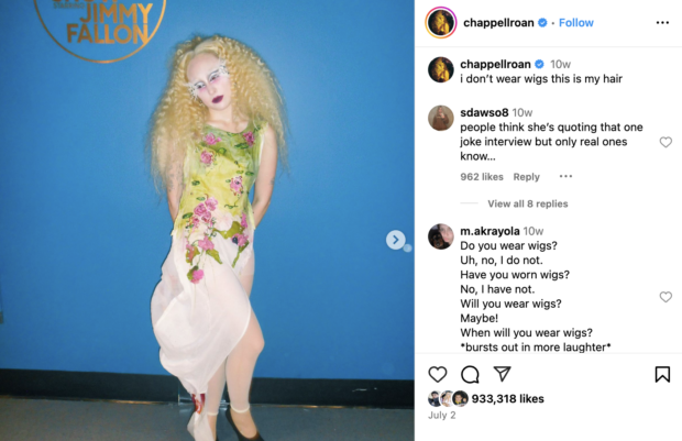 Chappell Roan caption i don't wear wigs this is my hair