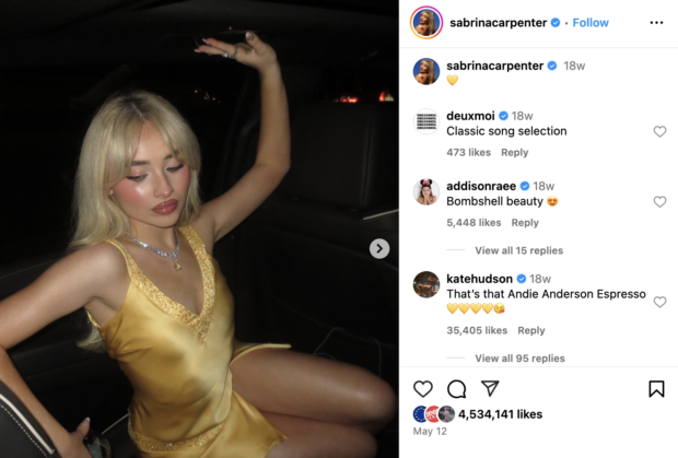 sabrina carpenter yellow heart caption