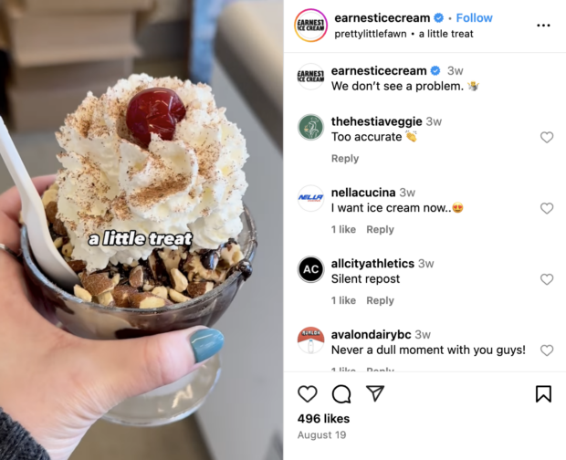 Earnest Ice Cream a little treat with caption we don't see a problem
