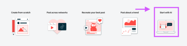 Hootsuite dashboard select start with AI 