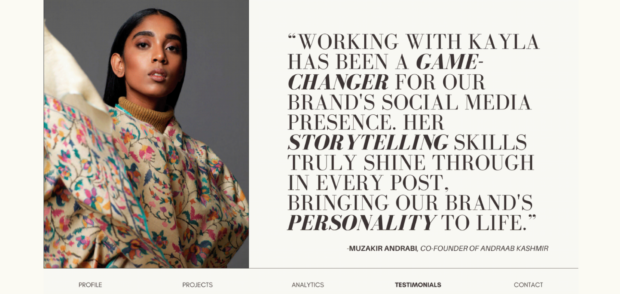 Kayla McFadden social media portfolio clean and aesthetic branding