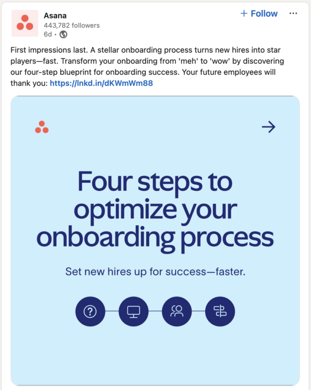 Asana URL shortener example in LinkedIn post