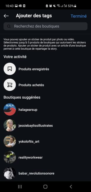 Stories Instagram : ajout d’un sticker Produit