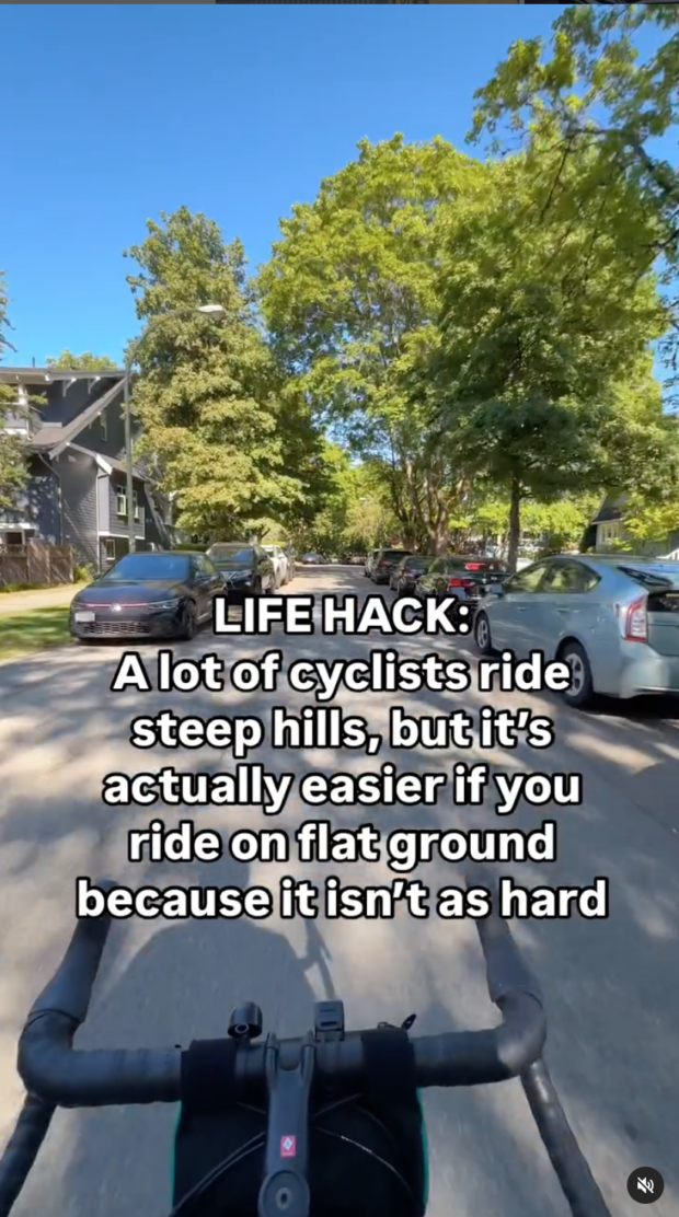 Instagram Reel life hack cyclists steep hills vs flat ground 