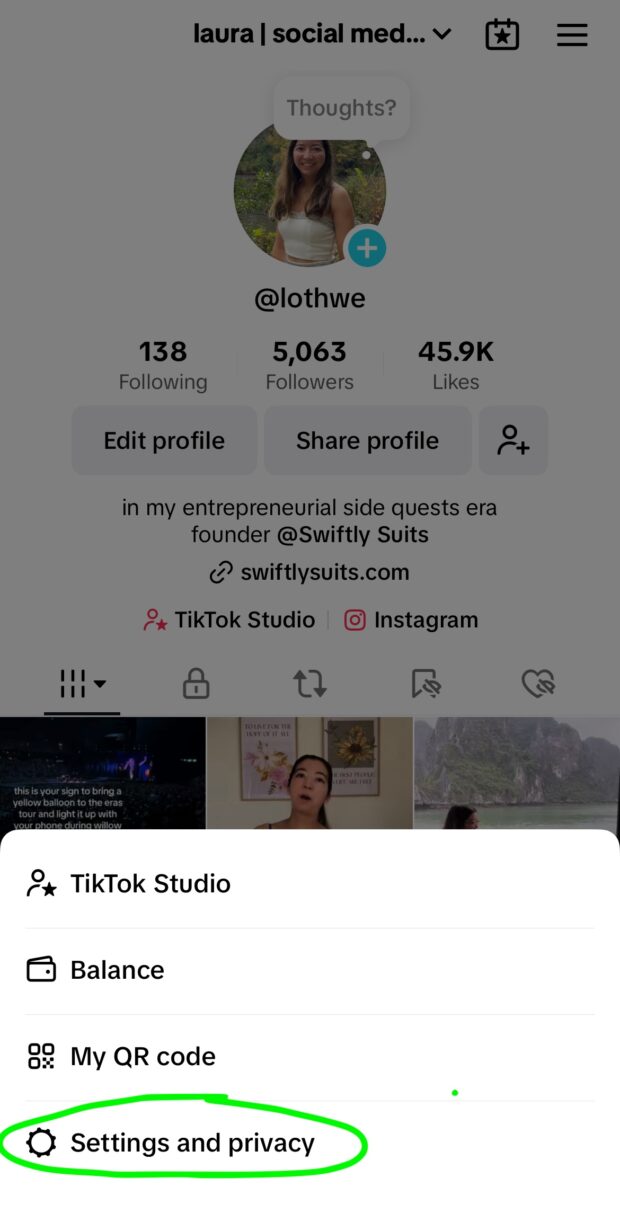 settings and privacy option