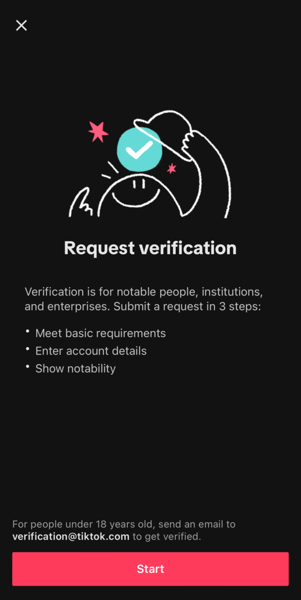 Request verification on TikTok app