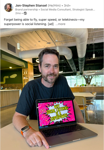 Linkedin forget being able to fly the new supepower is social listening ad campaign Hootsuite