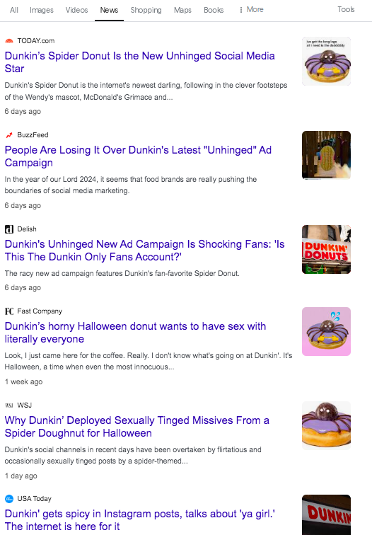 Dunkin’ news coverage for Halloween donut ad campaign