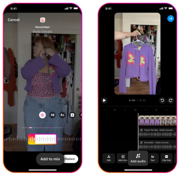 audio tracks in reel for unique mashup showing clothing and fashion