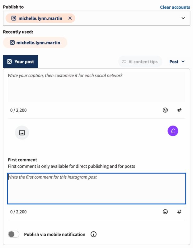 schedule instagram comment using Hootsuite