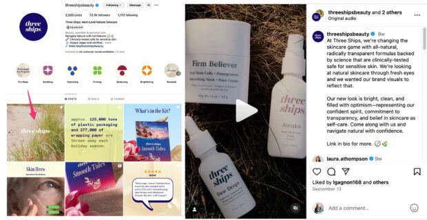 three ship beauty instagram pinned posts