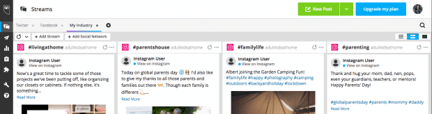 Screenshot che mostra come cercare hashatag multipli di Instagram in Hootsuite